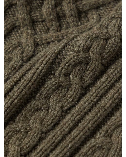 Loro Piana Green Ribbed Cable-Knit Cashmere Rollneck Sweater for men