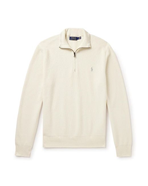 Ralph Lauren Cotton Half-zip Sweater Coral Blue Jersey De Media