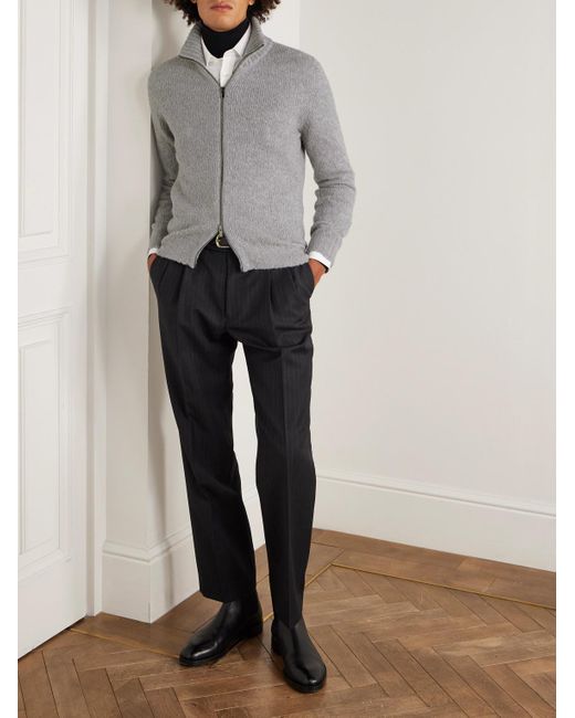 Thom Sweeney Gray Slim-Fit Merino Wool-Blend Zip-Up Cardigan for men