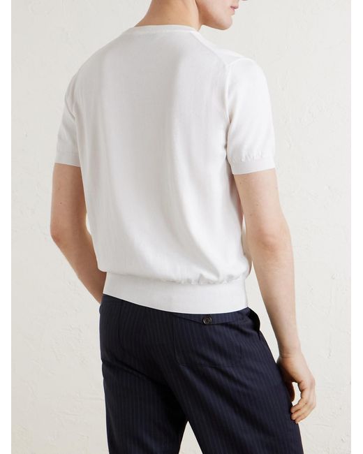 Canali White Knitted Cotton T-Shirt for men