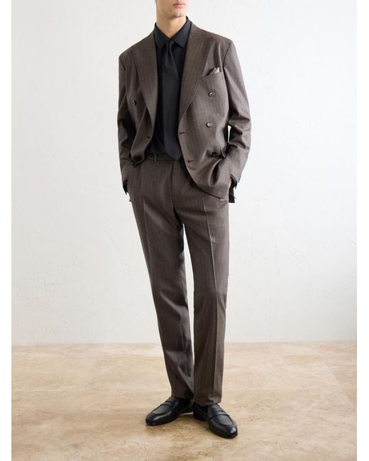 Brioni Gray Plume Straight-Leg Herringbone Wool Suit Trousers for men