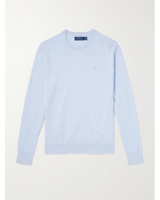 Polo Ralph Lauren Blue Logo-embroidered Cotton And Recycled Cashmere-blend Sweater for men