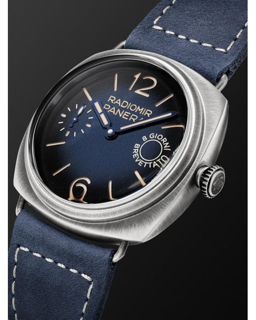 Panerai Black Radiomir Otto Giorni Automatic 45mm Stainless Steel And Suede Watch for men
