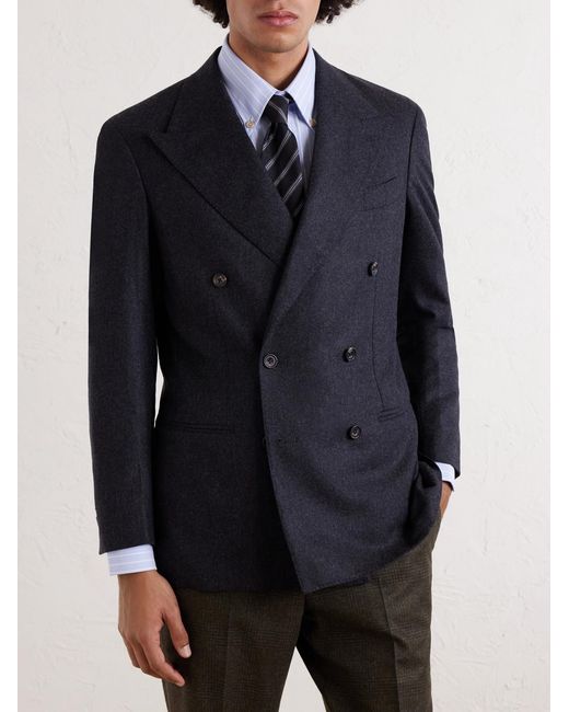 J. Mueser Blue Waverly Double-breasted Virgin Wool Suit Jacket for men