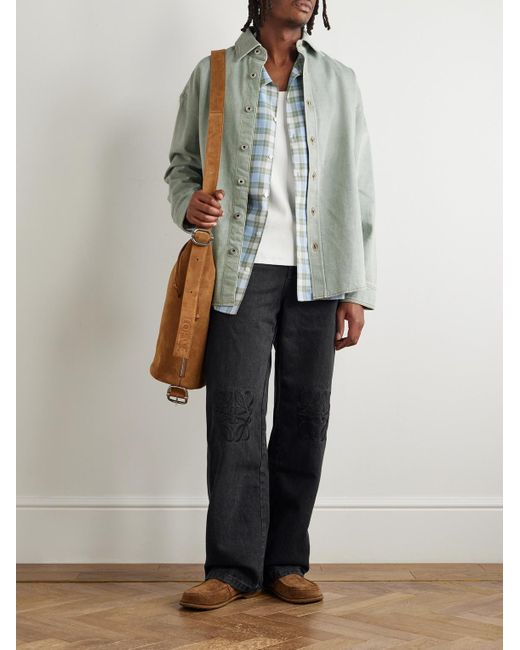 Jeans A Gamba Larga Con Logo Ricamato di Loewe in Black da Uomo