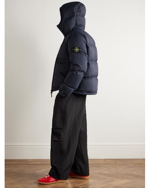 Stone Island Blue Quilted Cordura® Ripstop Hooded Down Jacket for men