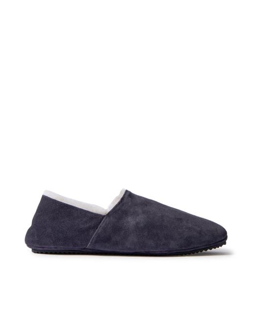 Mr P. Blue Plush-Lined Suede Slippers for men