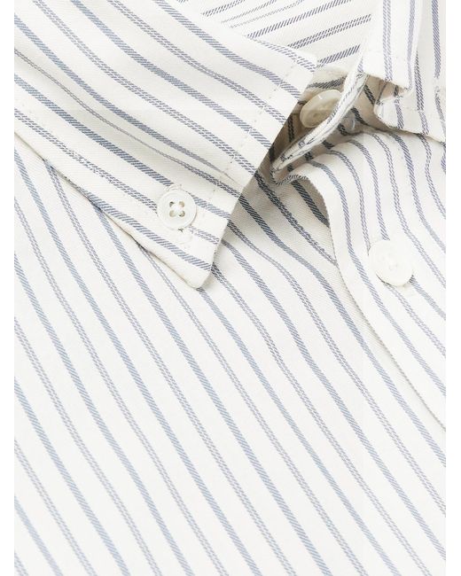 NN07 White Arne 5655 Button-Down Collar Striped Organic Cotton And Tencel Modal-Blend Twill Shirt for men