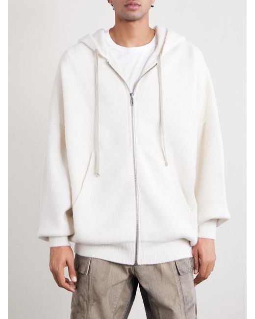 Rick Owens Natural Hun Ribbed-knit Zip-up Hoodie for men
