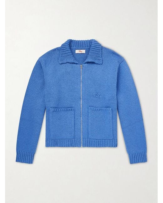 CHERRY LA Blue Logo-Embroidered Cotton Zip-Up Cardigan for men
