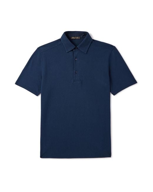 Loro Piana Blue Garment-dyed Cotton-piqué Polo Shirt for men