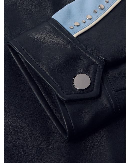 Wales Bonner Blue Marvel Studded Suede-trimmed Leather Jacket for men