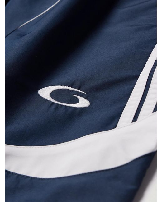 Balenciaga Blue Straight-Leg Embroidered Striped Swim Shorts for men