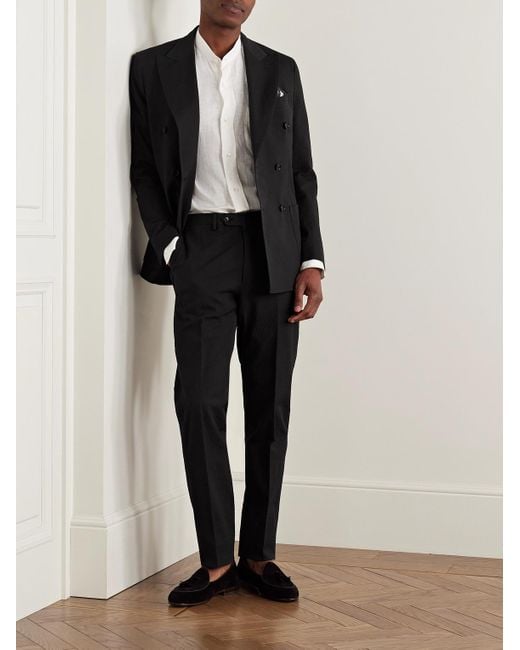 De Petrillo Black Slim-fit Cotton-blend Seersucker Suit Trousers for men