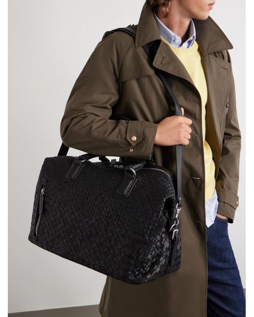 Officine Creative Black Woven Leather Weekend Bag for men