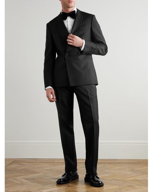 Mr P. Black Slim-fit Double-breasted Shawl-collar Wool for men