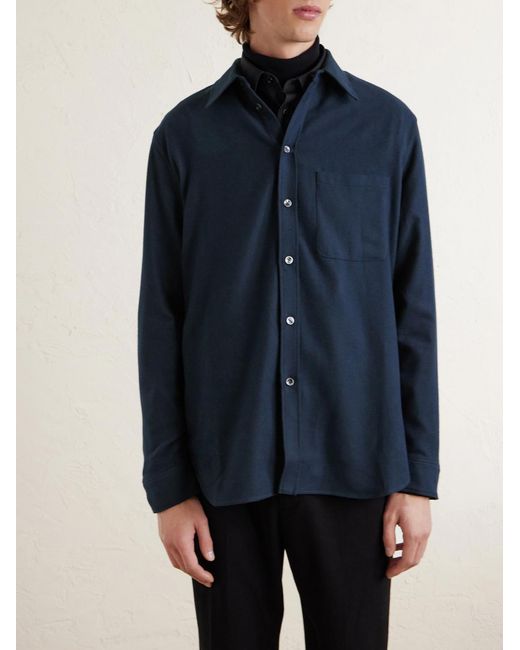 Umit Benan Blue Giorgio Cotton-Flannel Shirt for men
