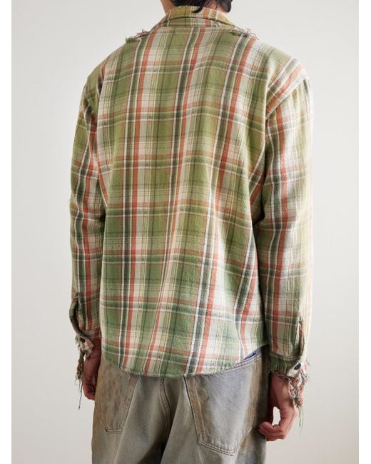 GALLERY DEPT. Marley Hemd aus kariertem Baumwollflanell mit Logoapplikation in Distressed-Optik in Green für Herren