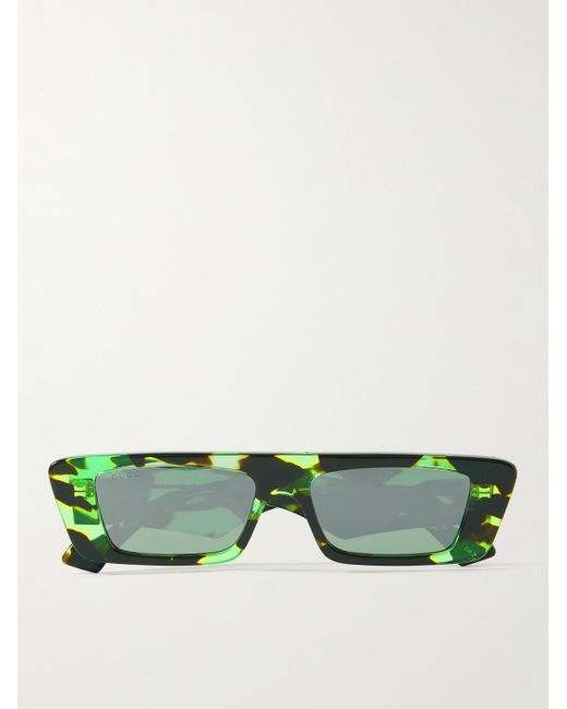 Gucci Green Rectangle-frame Tortoiseshell Recycled-acetate Sunglasses for men