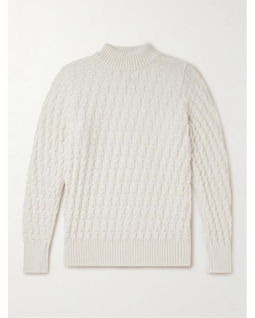 S.N.S Herning White Stark Slim-fit Cable-knit Merino Wool Sweater for men