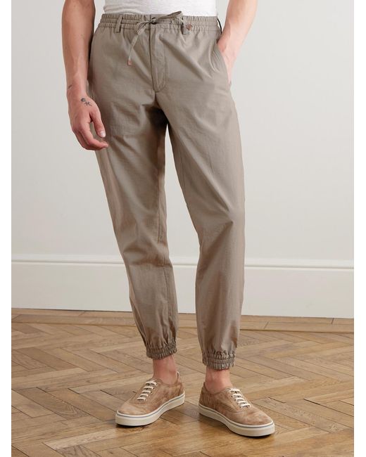 Slowear Gray Teknosartorial Slim-Fit Tapered Cotton-Blend Poplin Drawstring Trousers for men