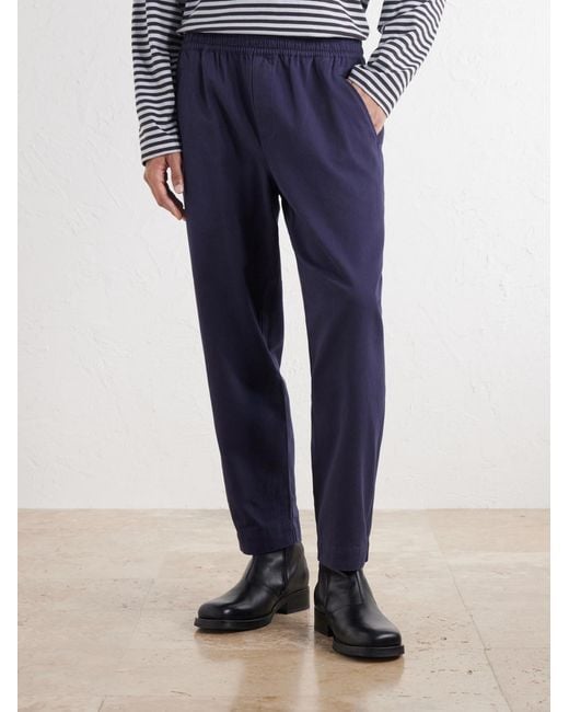 Folk Blue Drawcord Assembly Straight-Leg Brushed Cotton Trousers for men