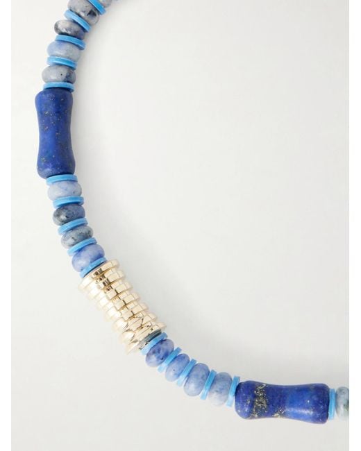 Luis Morais Blue 14-Karat Lapis Lazuli Beaded Bracelet for men