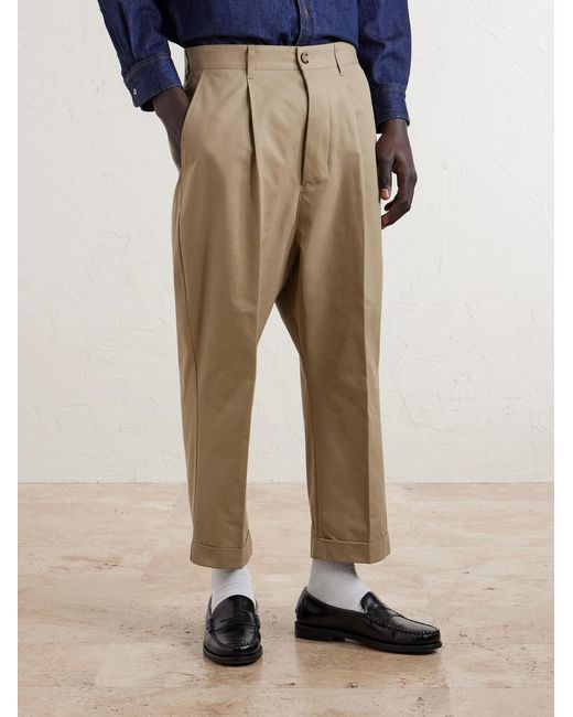 AMI Natural Carrot Tapered Pleated Cotton-Gabardine Trousers for men
