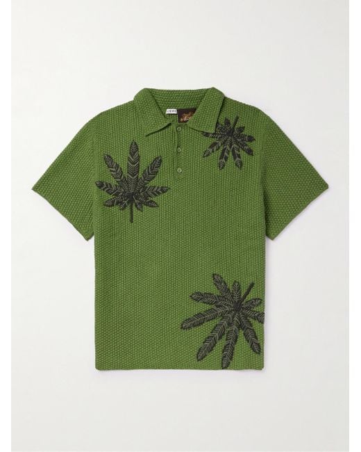 Loewe Green Paula's Ibiza Embroidered Crocheted Cotton Polo Shirt for men