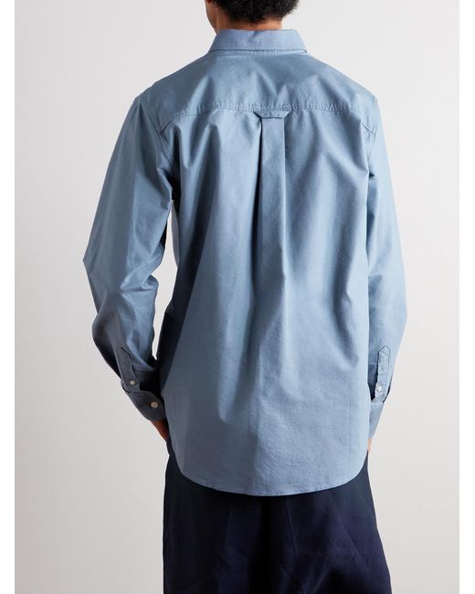 Colby 5910 Button-Down Collar Logo-Embroidered Organic Cotton Shirt di NN07 in Blue da Uomo