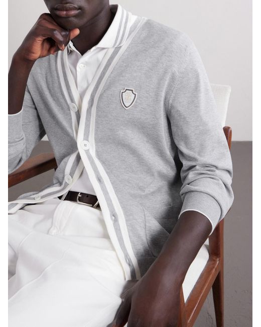 Brunello Cucinelli Blue Logo-Appliquéd Cotton Cardigan for men