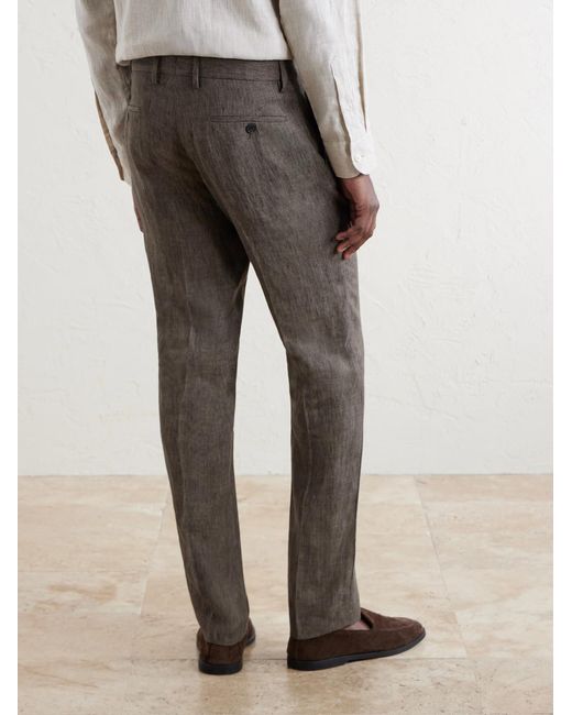 Sunspel Gray Straight-Leg Pleated Linen Suit Trousers for men