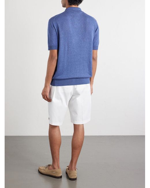 Piacenza 1733 Blue Silk And Linen-Blend Polo Shirt for men