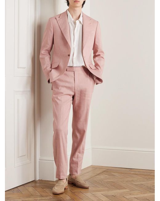 Richard James Gerade geschnittene Anzughose aus einer Leinenmischung in Pink für Herren