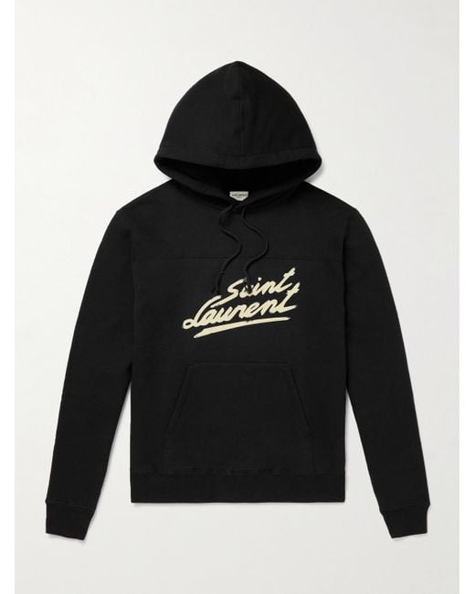 Saint Laurent Black Logo-flocked Cotton-jersey Hoodie for men