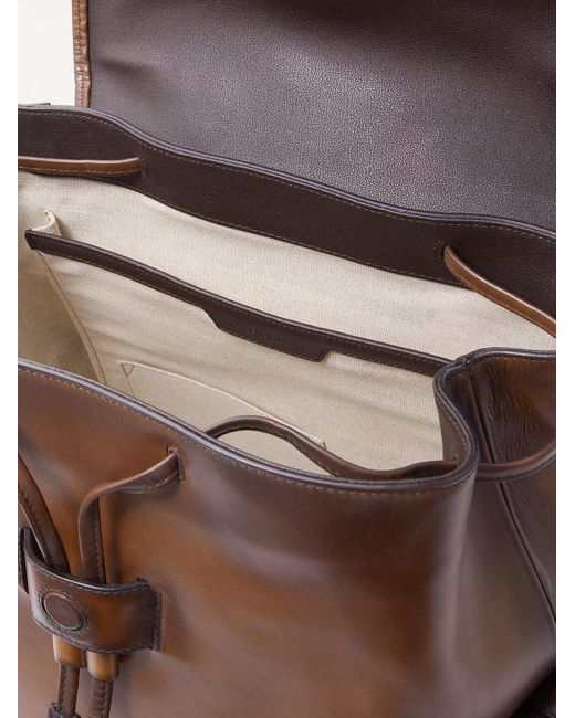 Berluti Brown Horizon Scritto Leather Backpack for men