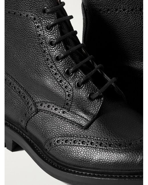 Tricker's Black Stow Leather Brogue Boots for men