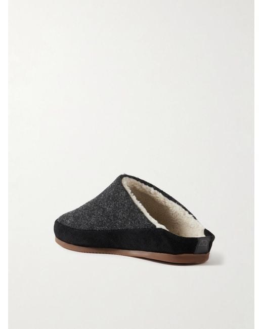 Mulo Black Suede-Trimmed Shearling-Lined Wool Slippers for men