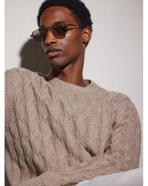 Zegna Natural Geometric Round-frame Titanium Sunglasses for men
