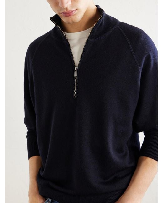 Barena Blue Merino Wool Half-zip Sweater for men