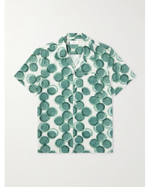 Camicia in popeline di cotone stampato con colletto aperto di Mr P. in Green da Uomo