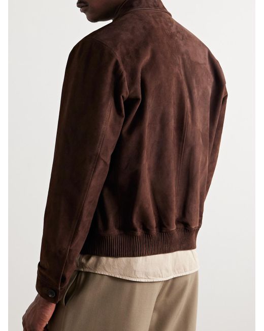 Loro Piana Brown Kane Rain System Suede Bomber Jacket for men