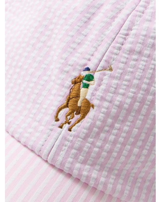 Polo Ralph Lauren Pink Logo-embroidered Striped Cotton-blend Seersucker Baseball Cap for men