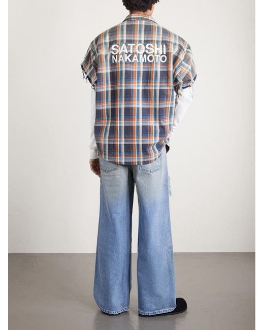 Satoshi Nakamoto Blue Blessed To Be Stressed Straight-Leg Distressed Jeans for men