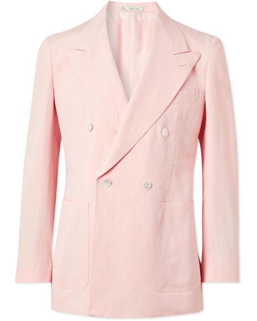 Umit Benan Pink Double-breasted Linen And Silk-blend Suit Jacket for men