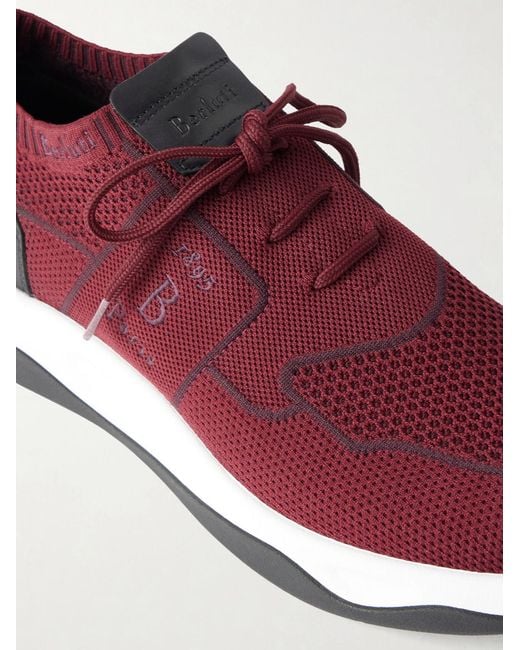 Berluti Red Shadow Leather-Trimmed Stretch-Knit Sneakers for men