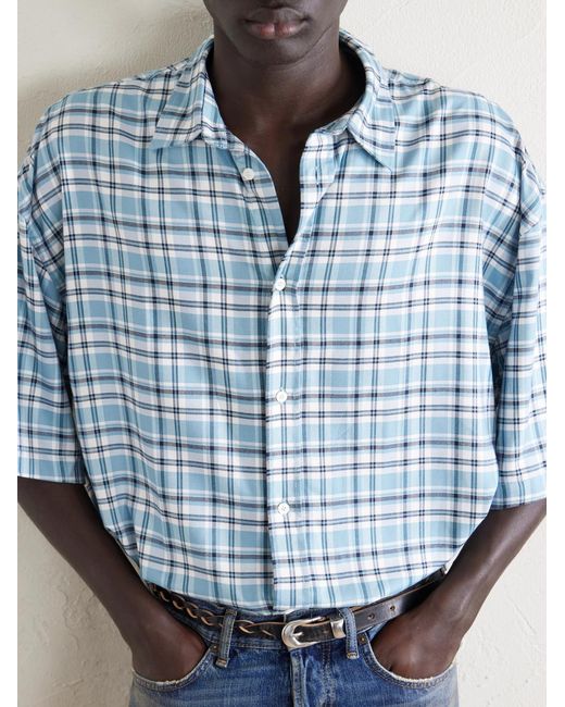 Acne Blue Checked Woven Shirt for men