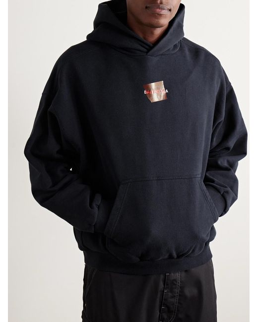 Balenciaga Blue Logo-embroidered Cotton-jersey Hoodie for men