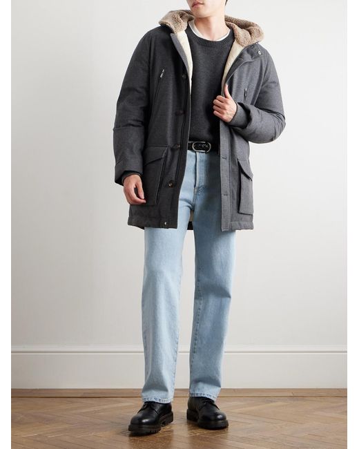 Brunello Cucinelli Gray Wool-Blend Padded Down Hooded Parka for men