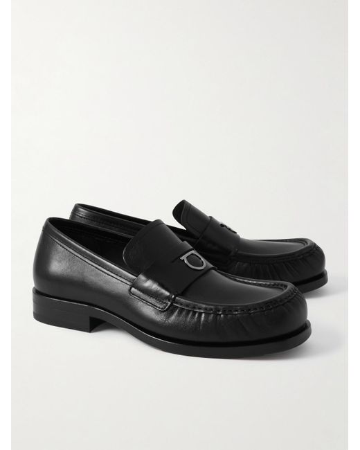 Ferragamo Black Delmo Embellished Leather Penny Loafers for men
